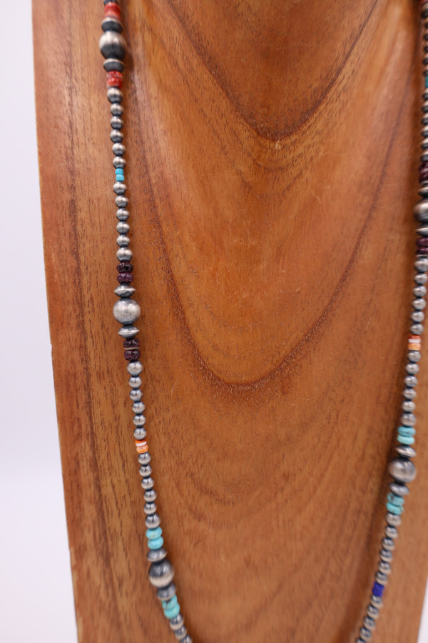 30" Navajo Pearl Turquoise And Spiny Oyster Stations Necklace
