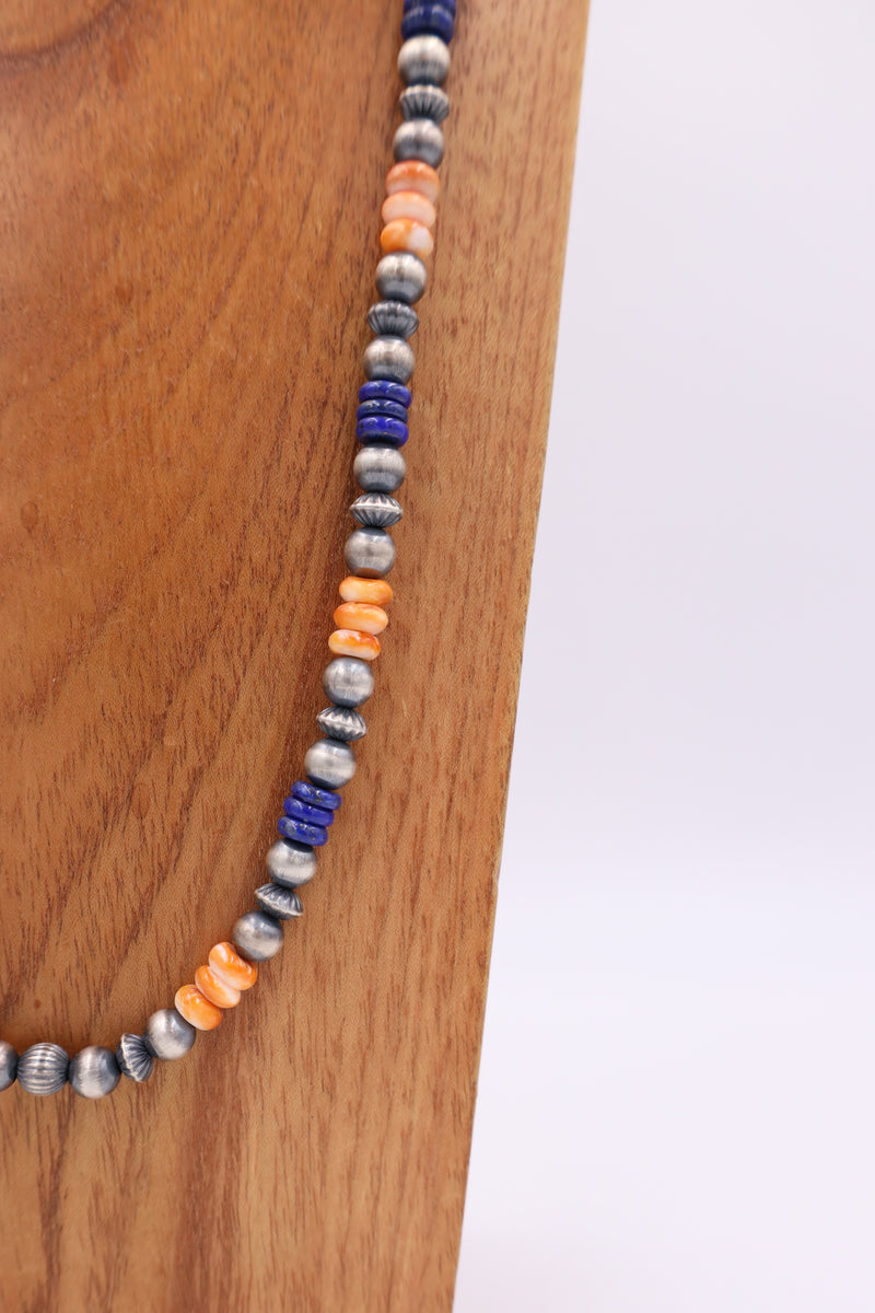 32" Spiny Oyster And Lapis Navajo Pearls Necklace
