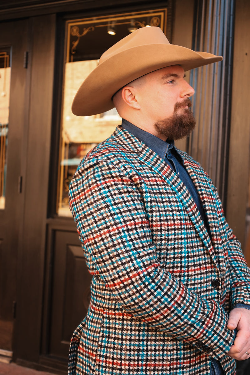 BYRON TEAL, BROWN AND ORNAGE CHECK SPORT COAT 