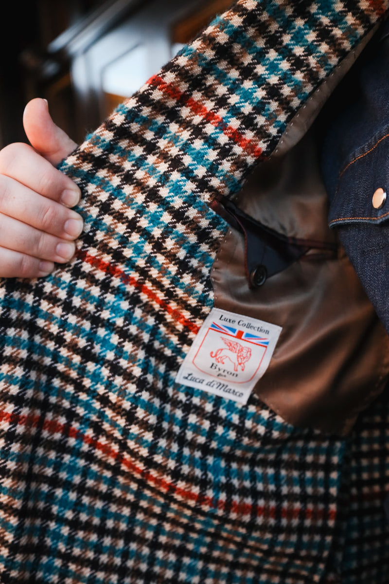 BYRON TEAL, BROWN AND ORNAGE CHECK SPORT COAT 