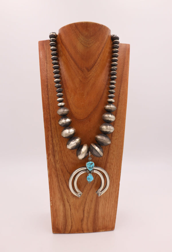 Naja With Turquoise Extra Large Saucer Navajo Pearl Necklace