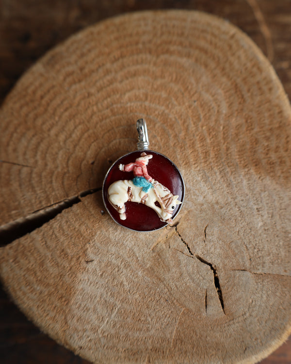 Coreen Cordova Cowgirl Bronc On Disc Pendant 