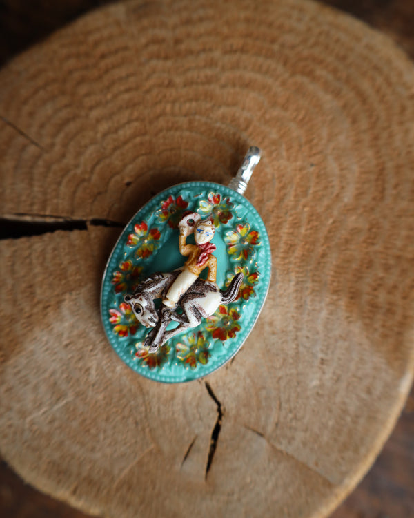 Coreen Cordova Cowboy Turquoise Glass Flower Pendant