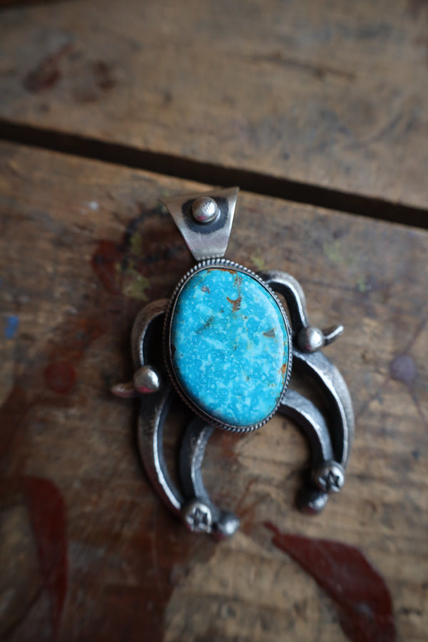 Large Naja Kingman Turquoise Pendant 