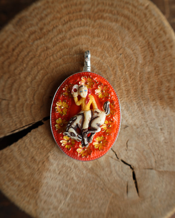 Coreen Cordova Cowboy Orange Glass Flower Pendant 