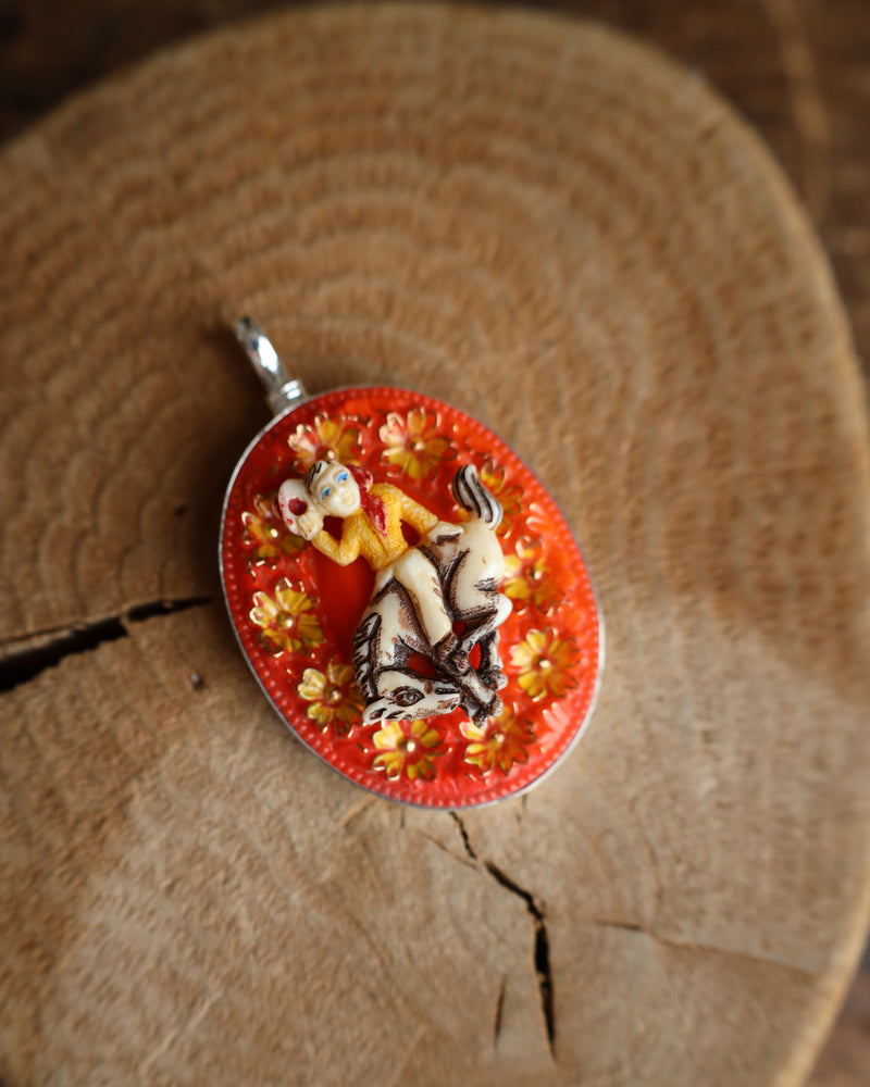 Coreen Cordova Cowboy Orange Glass Flower Pendant 