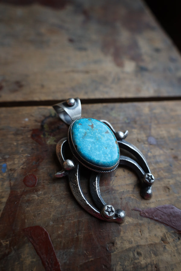 Large Naja Kingman Turquoise Pendant 