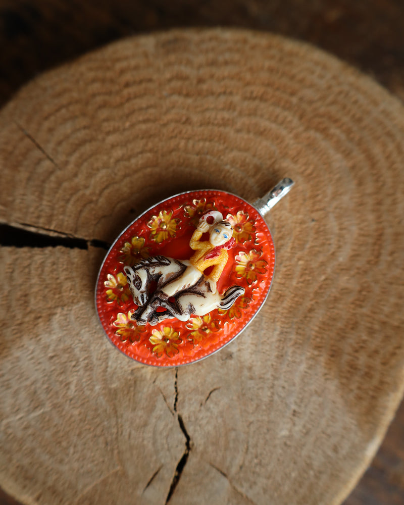 Coreen Cordova Cowboy Orange Glass Flower Pendant 