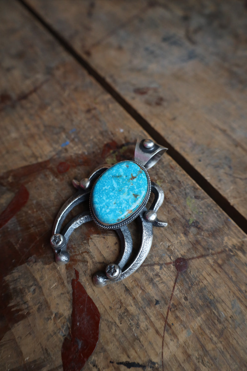 Large Naja Kingman Turquoise Pendant 