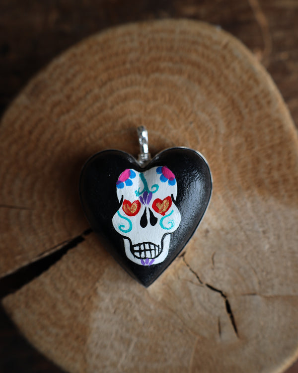 COREEN CORDOVA BLACK HEART SUGAR SKULL PENDANT 