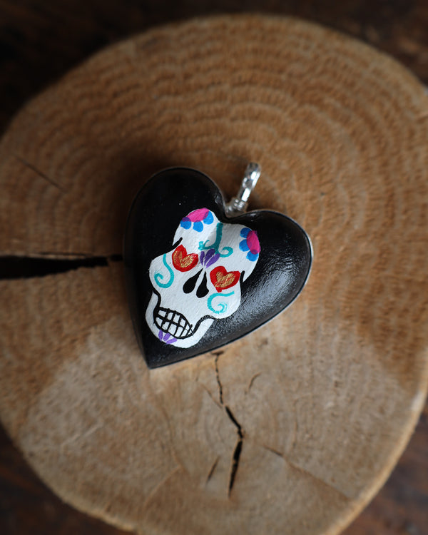 COREEN CORDOVA BLACK HEART SUGAR SKULL PENDANT 