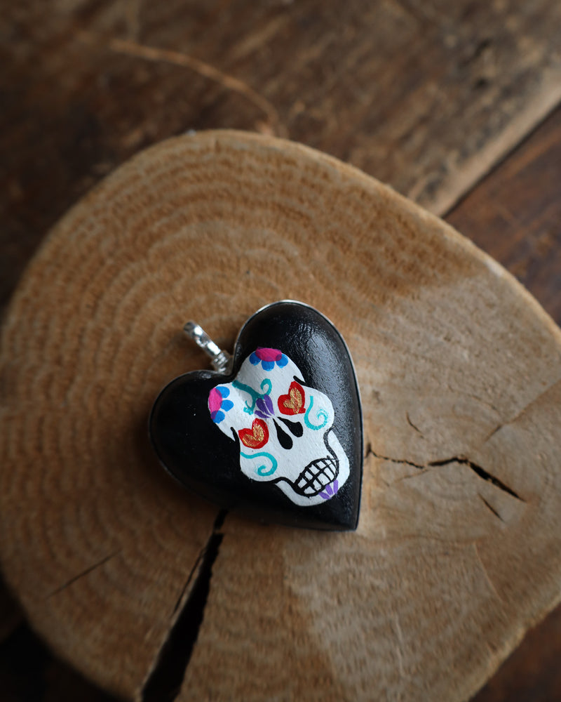 COREEN CORDOVA BLACK HEART SUGAR SKULL PENDANT 