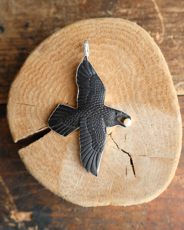 Coreen Cordova Flying Raven With Pearl Pendant 