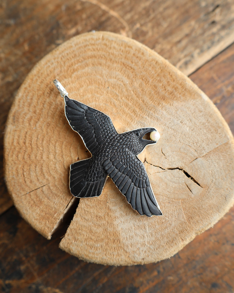 Coreen Cordova Flying Raven With Pearl Pendant 