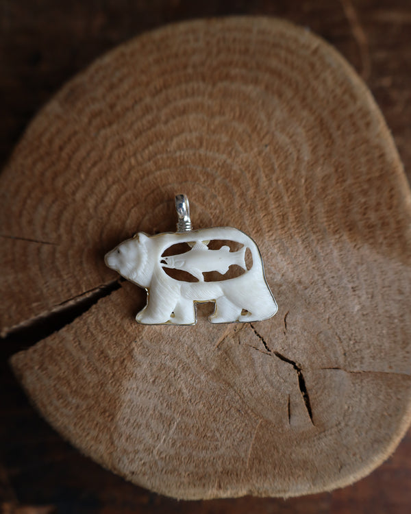 Coreen Cordova White Bear & Fish Pendant 