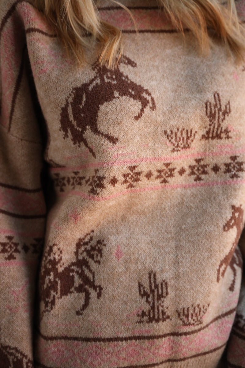 Very Jean Horses Sweater- Taupe