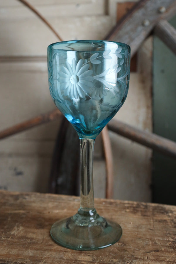 Rose Ann Hall Condessa Wine Glass- Aqua