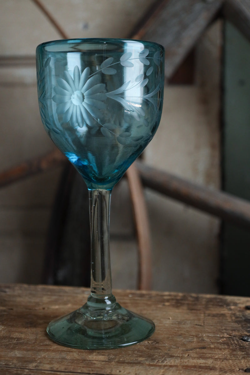 Rose Ann Hall Condessa Wine Glass- Aqua