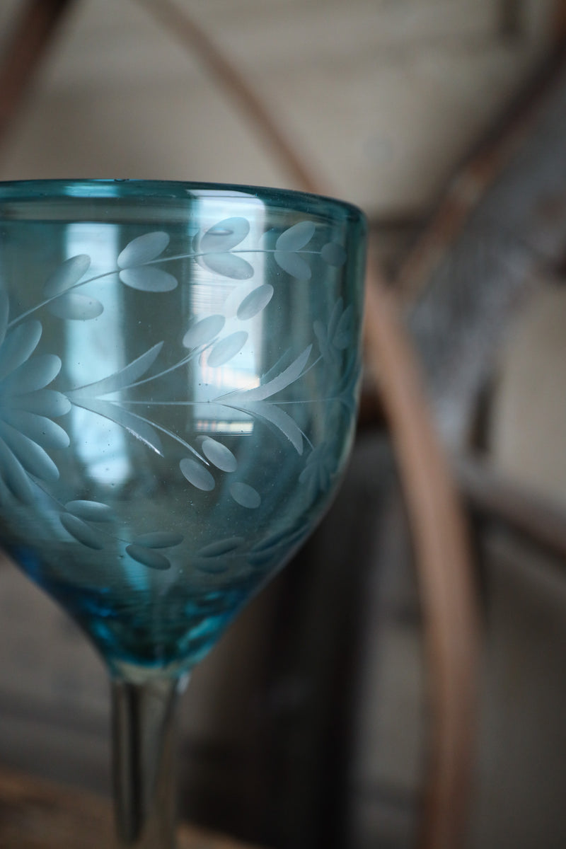 Rose Ann Hall Condessa Wine Glass- Aqua