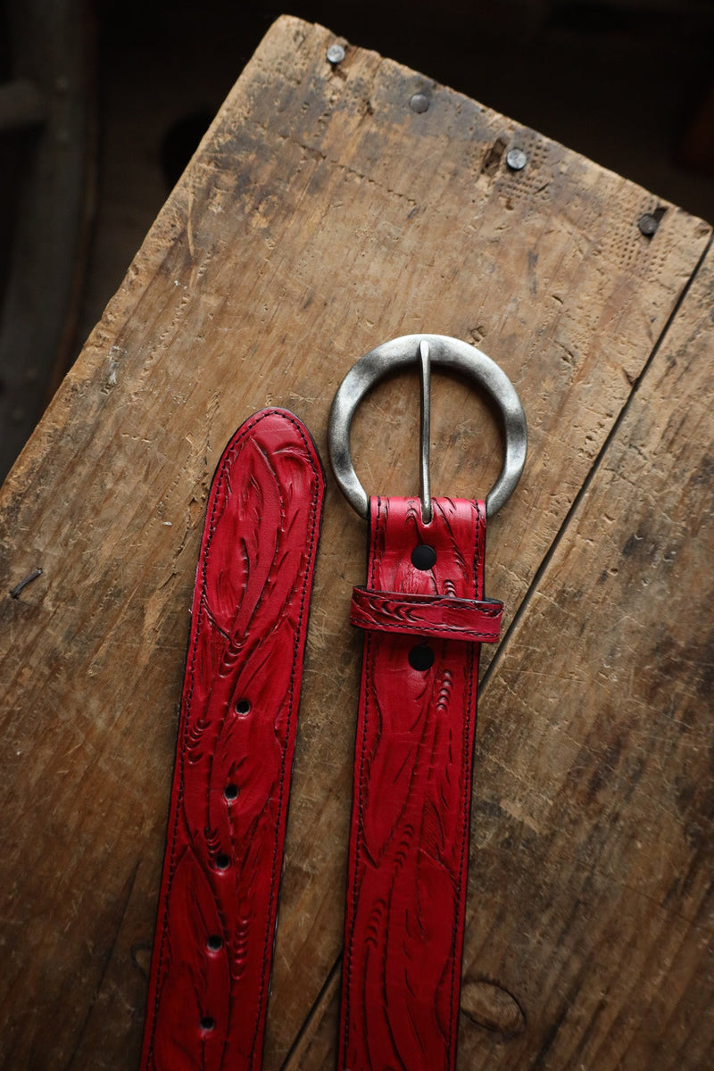 Juan Antonio Tooled Belt- Red 