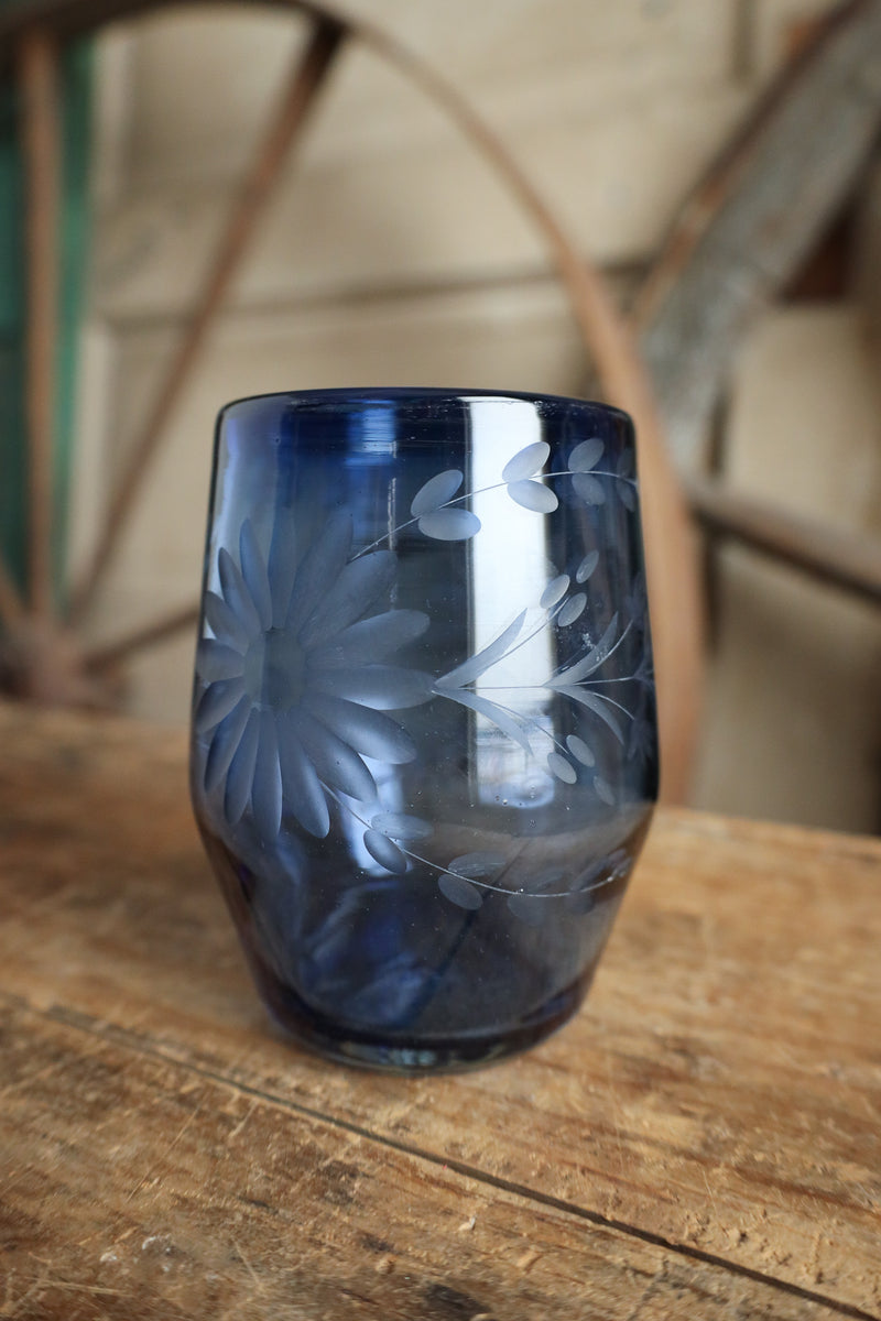 Rose Ann Hall Condessa Stemless Wine Glass- Dark Blue