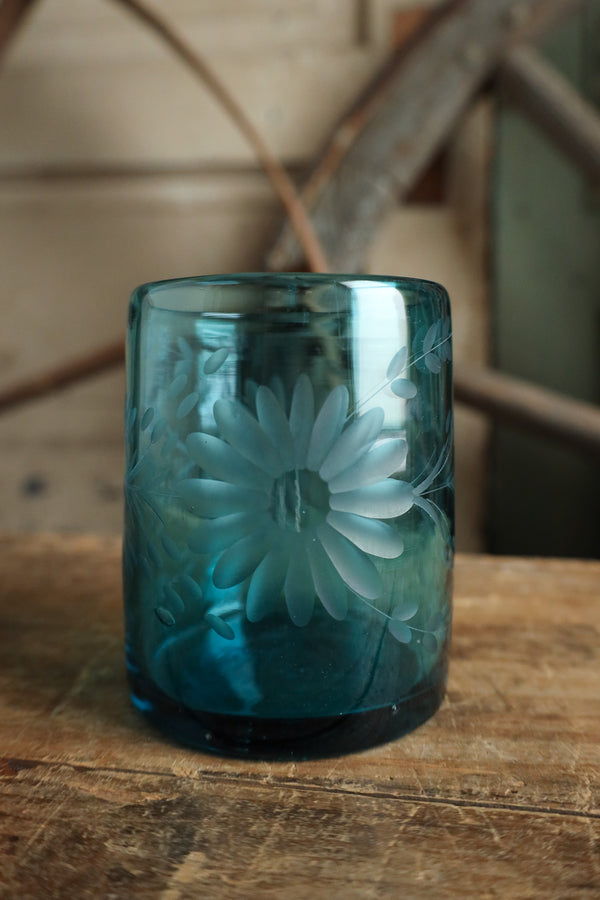 Rose Ann Hall Condessa Old Fashion Glass- Aqua