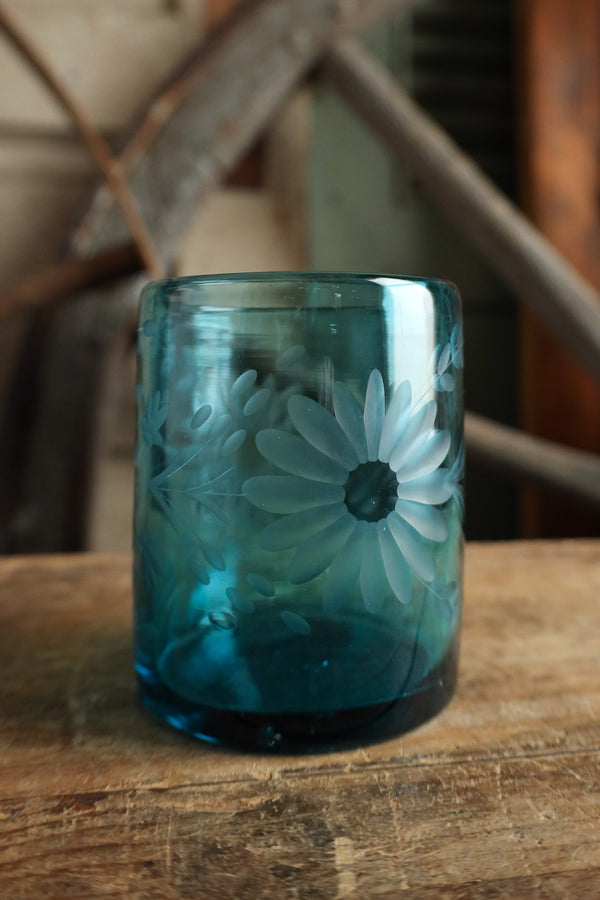 Rose Ann Hall Condessa Old Fashion Glass- Aqua