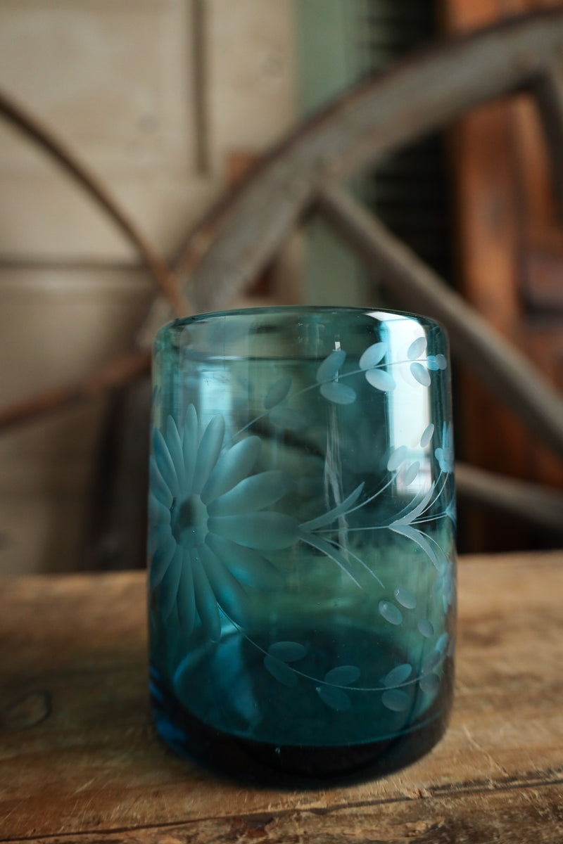 Rose Ann Hall Condessa Old Fashion Glass- Aqua