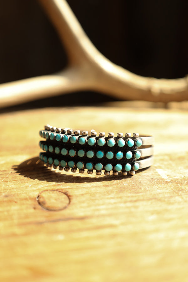 3 TURQUOISE DOT ROWS WITH STERLING SILVER DOTS CUFF