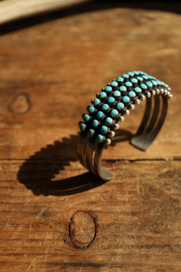 3 TURQUOISE DOT ROWS WITH STERLING SILVER DOTS CUFF