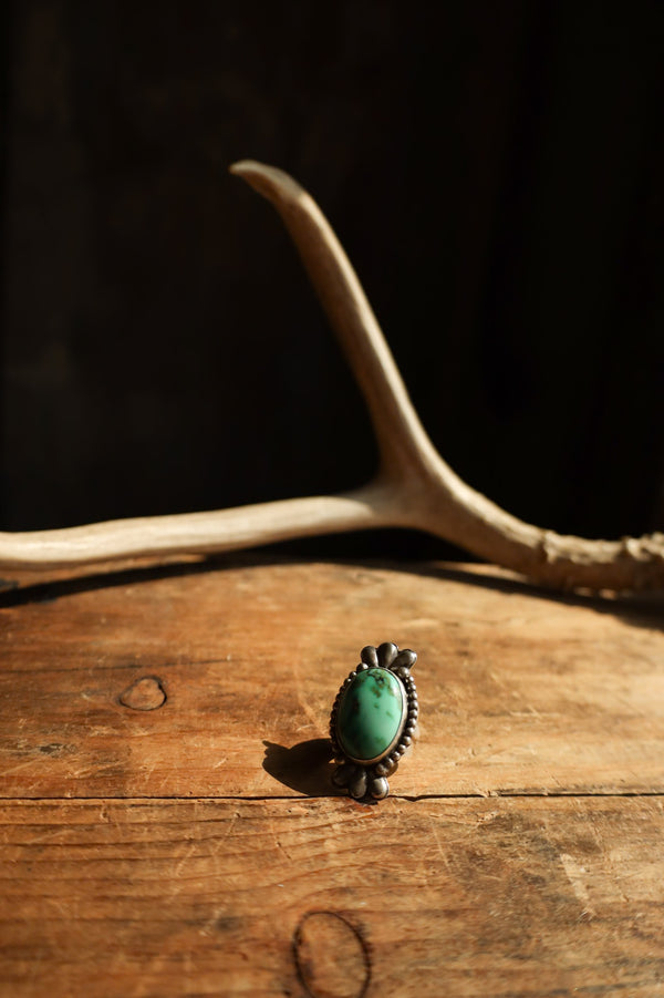 GREEN OVOID FRAMED RING- SIZE 5