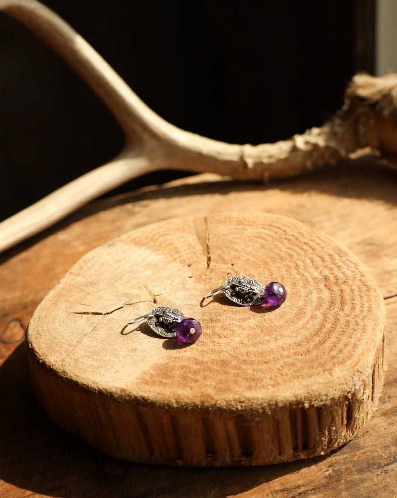 MARGARET SULLIVAN HORN TOAD WITH PURPLE BEAD EARRING 