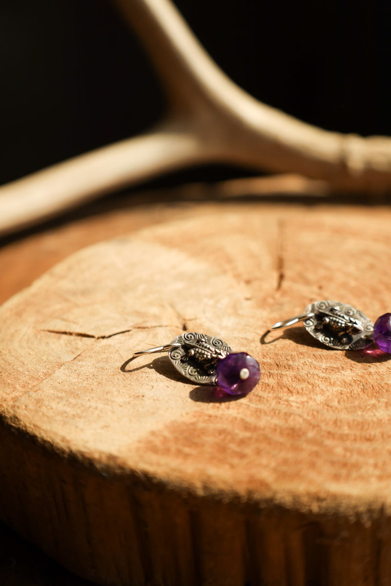 MARGARET SULLIVAN HORN TOAD WITH PURPLE BEAD EARRING 