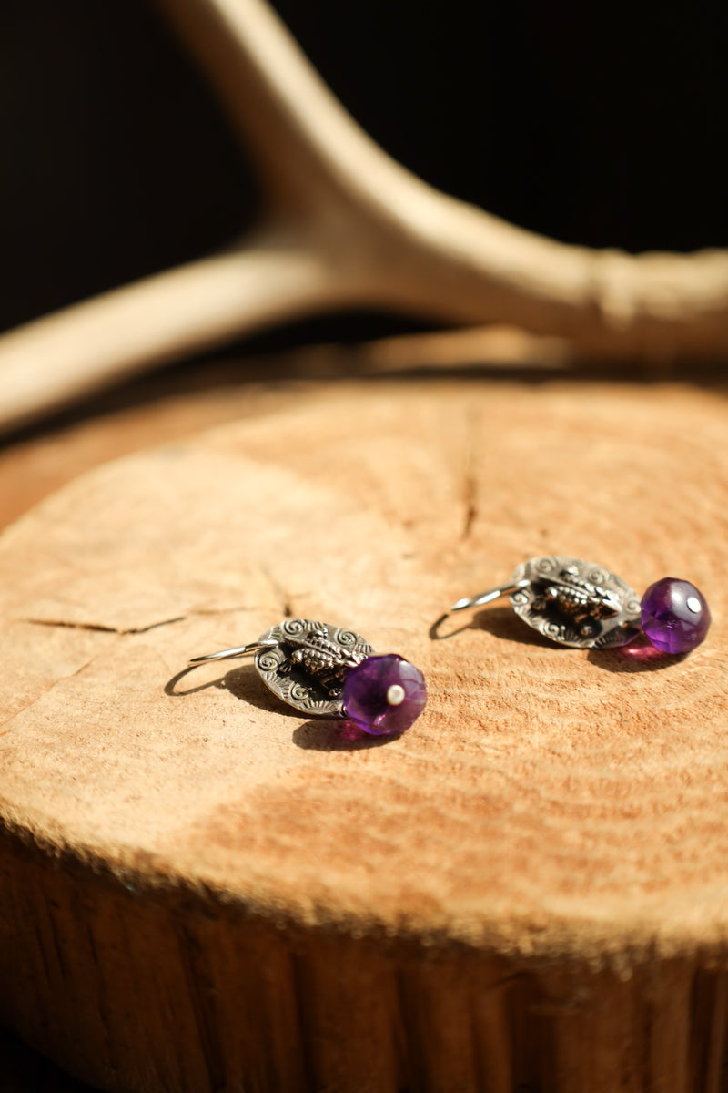 MARGARET SULLIVAN HORN TOAD WITH PURPLE BEAD EARRING 