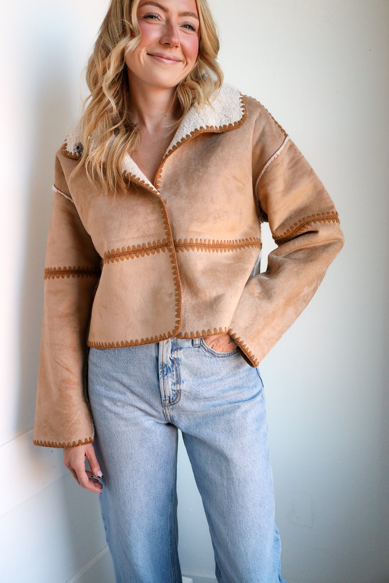 Dylan Casey Stitch Suede and Sherpa Reversible Jacket 