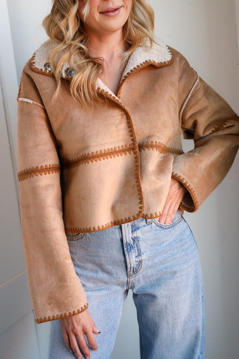 Dylan Casey Stitch Suede and Sherpa Reversible Jacket 