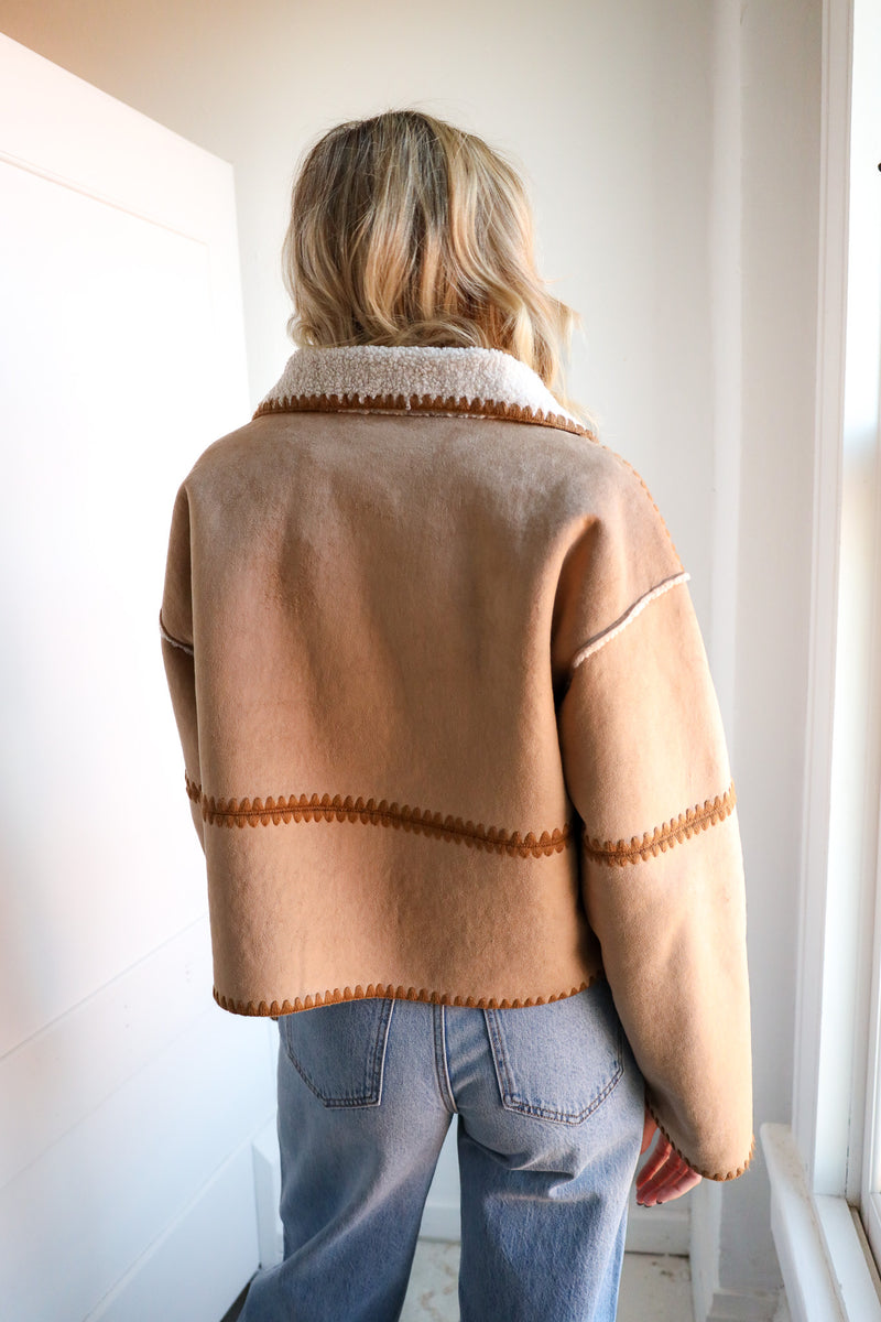 Dylan Casey Stitch Suede and Sherpa Reversible Jacket 