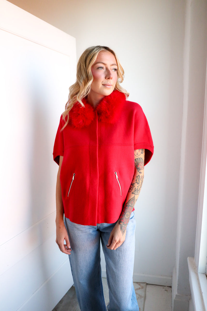 Dolce Cabo Fur Trimmed Cocoon Cardigan