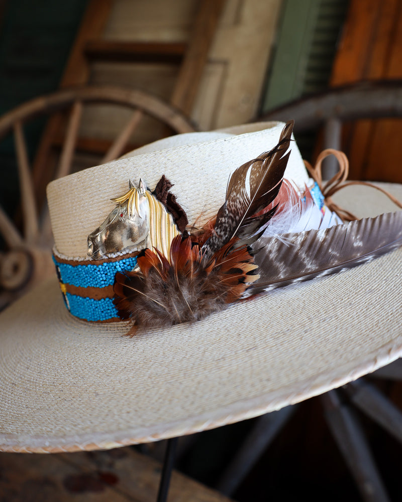 Donna Marie Gaucho Wide Beaded Hatband With Horse Head Charm Hat 