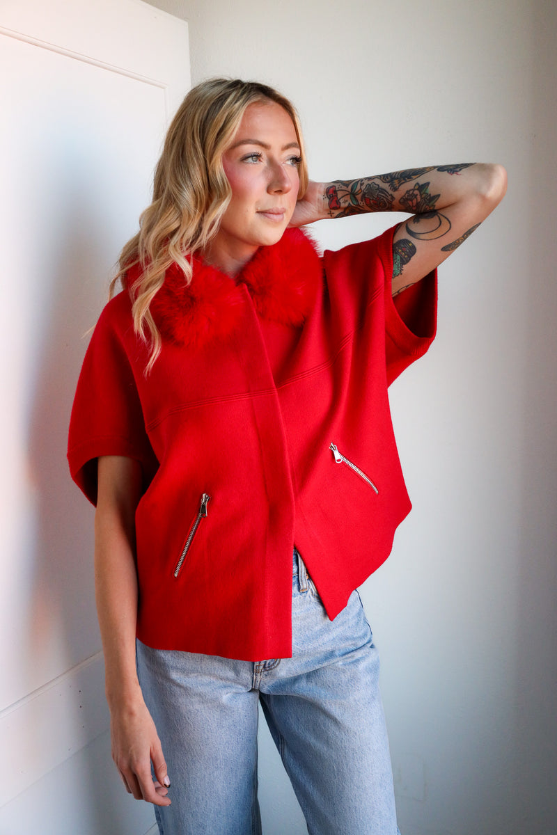 Dolce Cabo Fur Trimmed Cocoon Cardigan