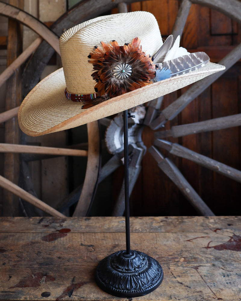 Donna Marie Cattleman Beaded Band Feathers Cowboy Hat 