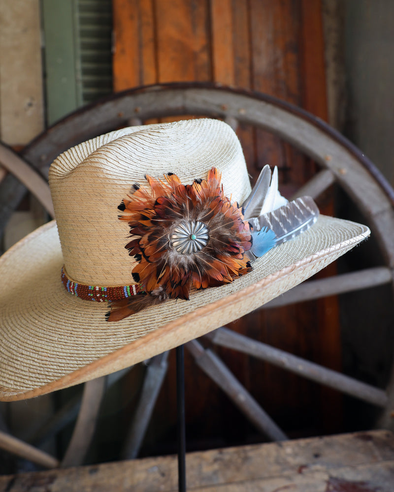 Donna Marie Cattleman Beaded Band Feathers Cowboy Hat 