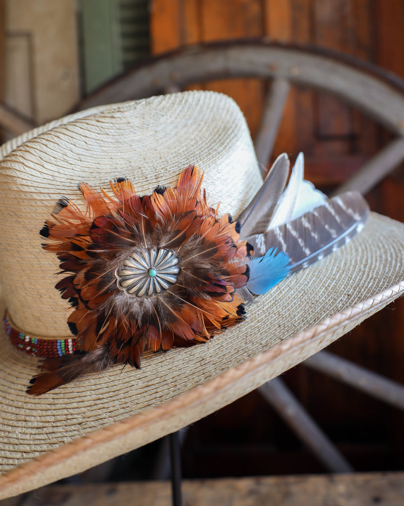 Donna Marie Cattleman Beaded Band Feathers Cowboy Hat 