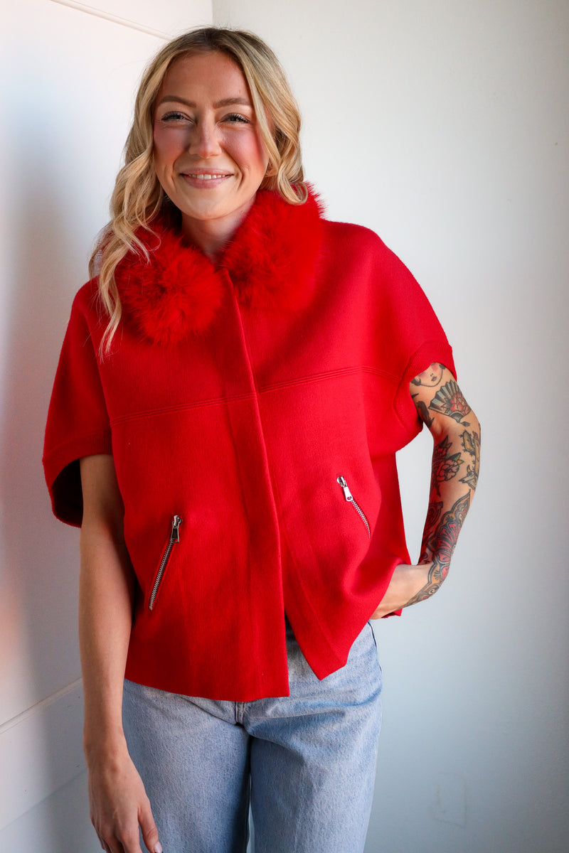 Dolce Cabo Fur Trimmed Cocoon Cardigan