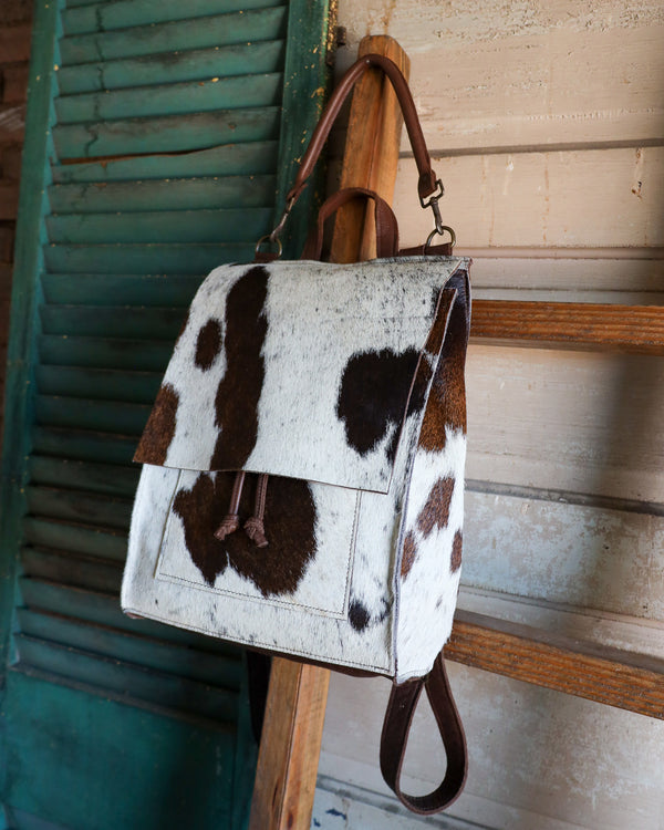 TWO BAR WEST HAIR ON HIDE BROWN AND WHITE BACKPACK