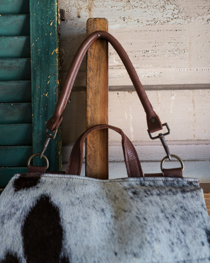 TWO BAR WEST HAIR ON HIDE BROWN AND WHITE BACKPACK