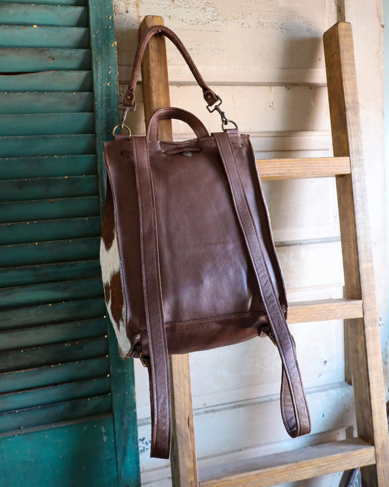 TWO BAR WEST HAIR ON HIDE BROWN AND WHITE BACKPACK