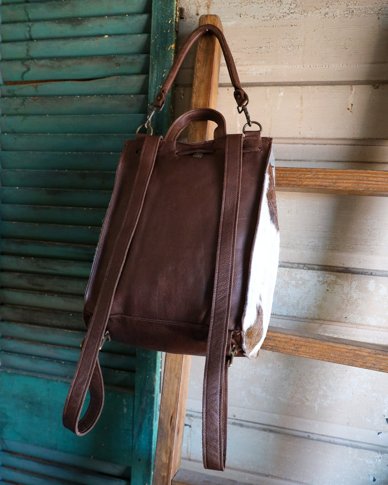 TWO BAR WEST HAIR ON HIDE BROWN AND WHITE BACKPACK