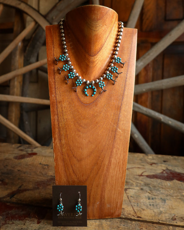 Peyote Bird Turquoise Dots Flowers Naja Necklace And Earring Set