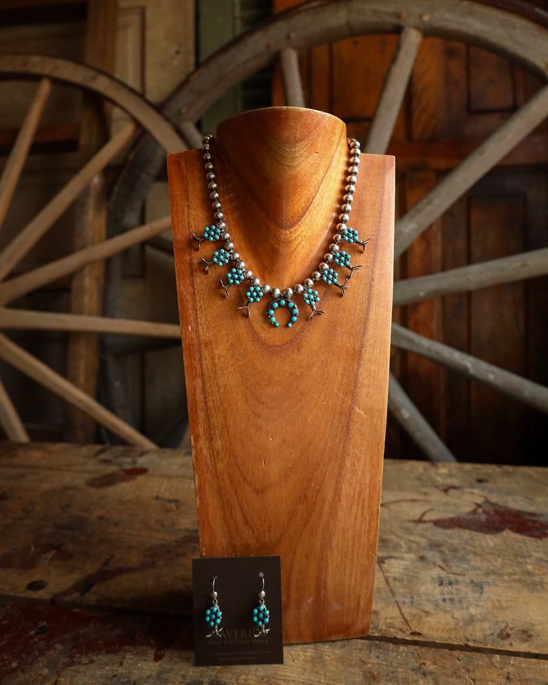 Peyote Bird Turquoise Dots Flowers Naja Necklace And Earring Set